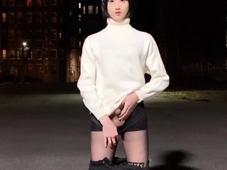 Solo shemale amateur with big tits masturbating