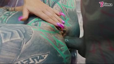 Alt Tattoo Girls Lesbian Foreplay Tattooed Dick Anal Cumshot on Brand New Tattoo