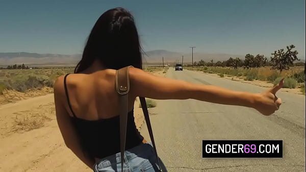 Sexy tranny hitchhiker Khloe Kay gets anal banged by a random guy